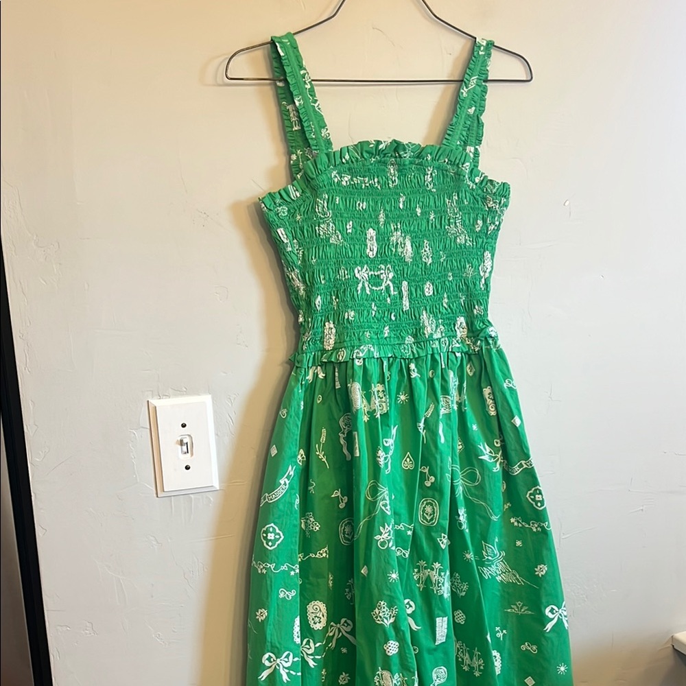 Damson Madder green and white size 10 cotton sun dress